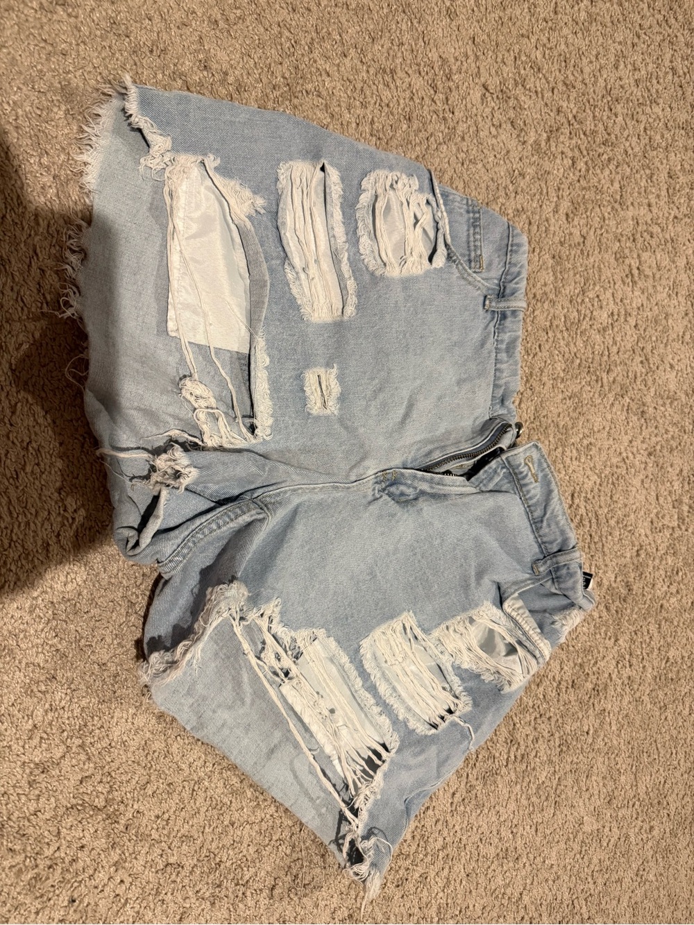 SHEIN Light Blue Ripped Denim Shorts
